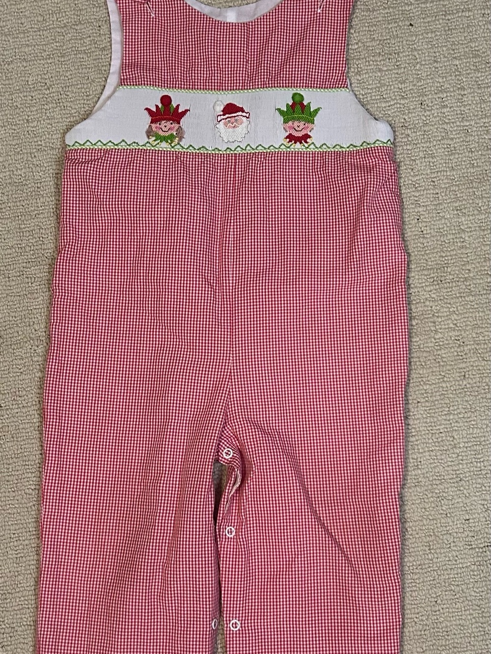 Southern Tots 3T Christmas Smocked Longall Romper Red Gingham Santa Elves
